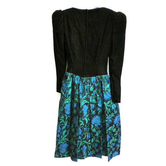 Vintage 80s Ball Gown Scott McClintock Brocade Velvet Basque V Waist Puff Sleeve - Picture 2 of 12